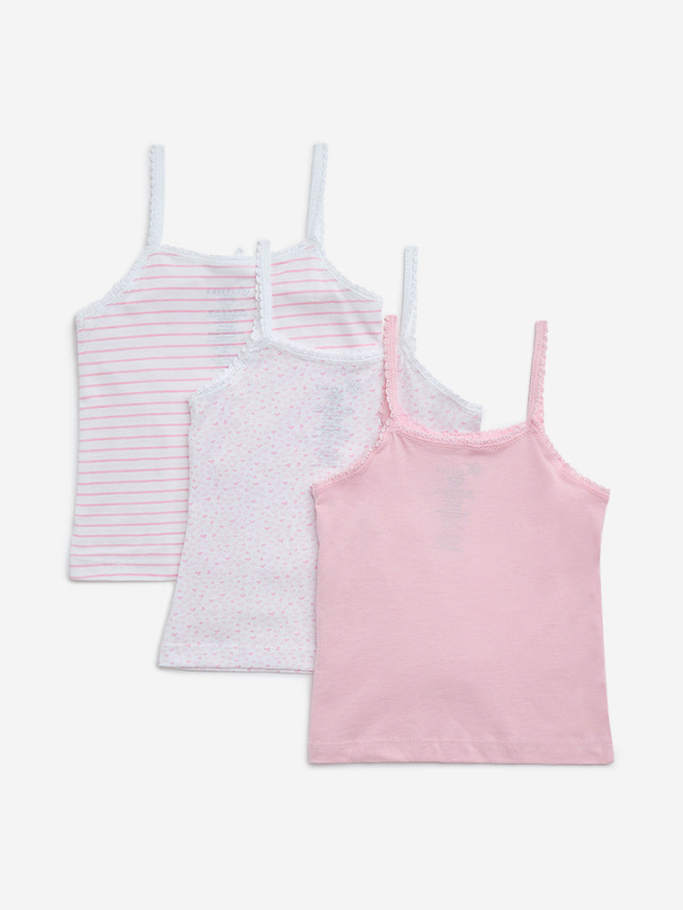 HOP Kids Pink Printed Cotton Camisoles - Pack of 3