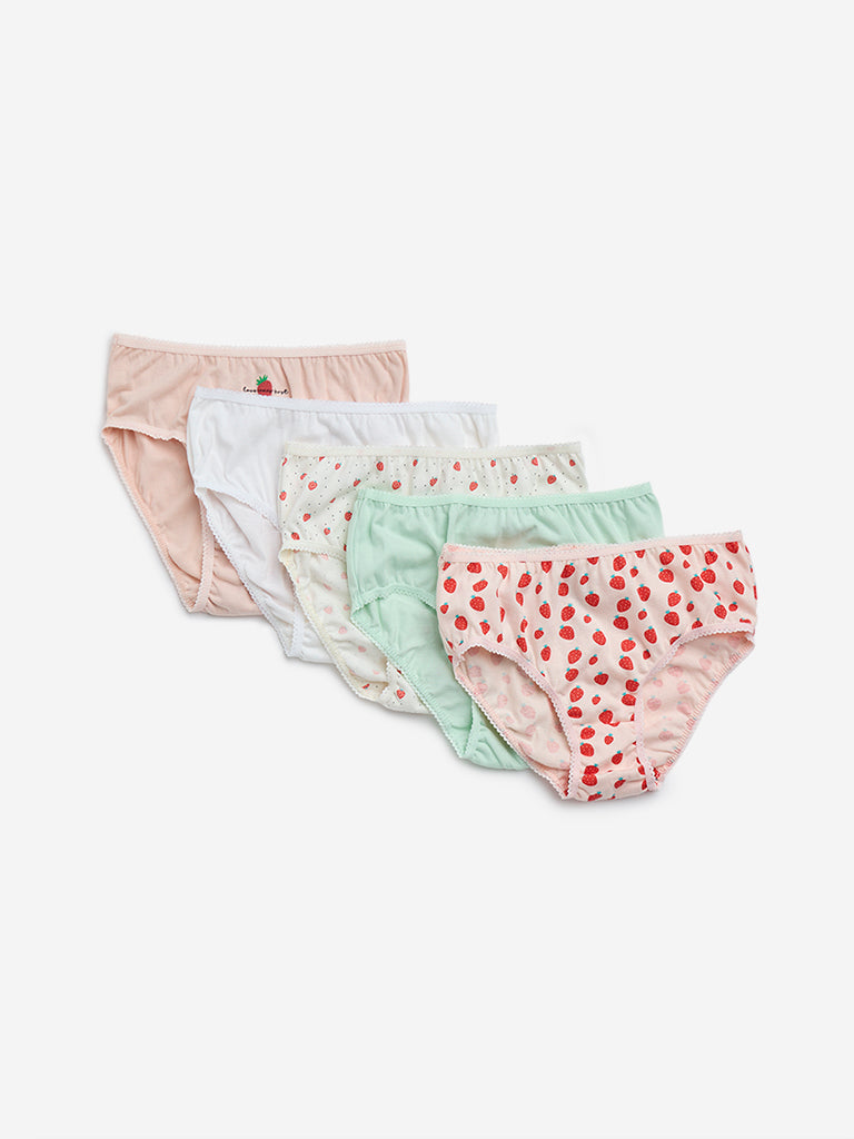 Y&F Kids Red Strawberry Printed Cotton Briefs - Pack of 5