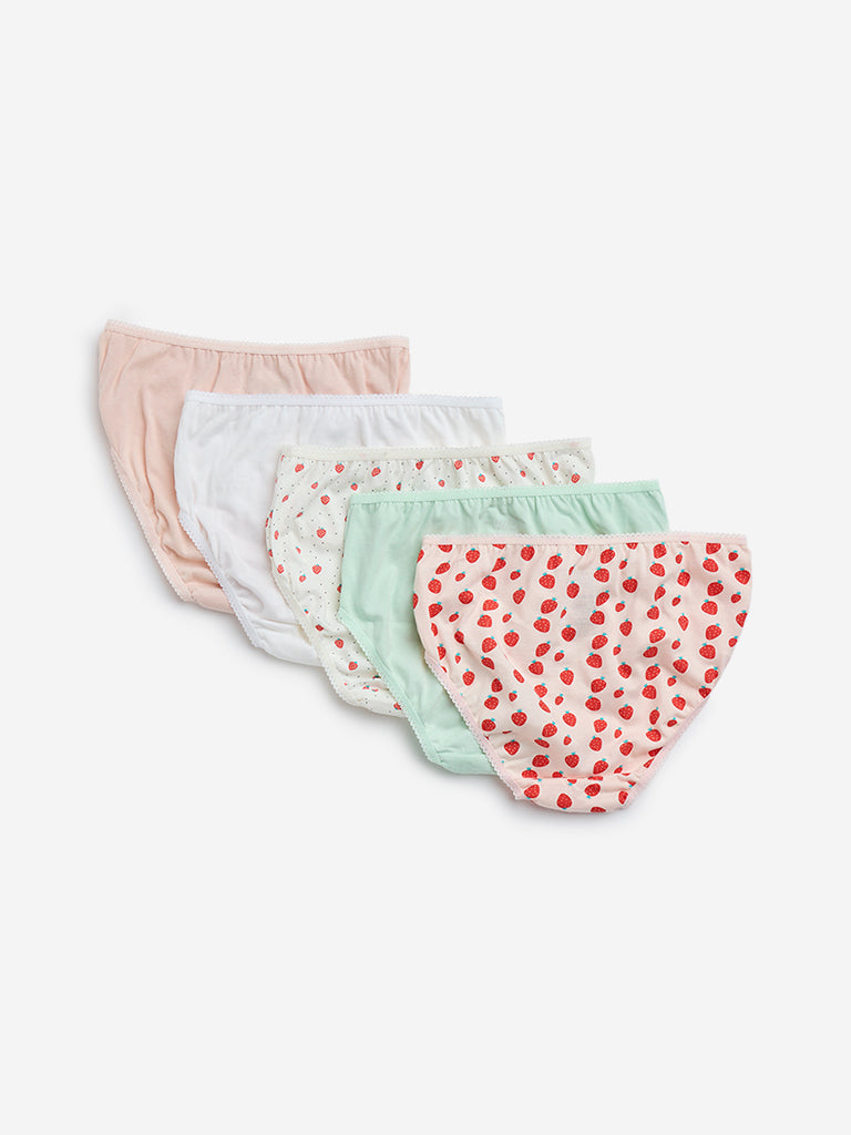 Y&F Kids Red Strawberry Printed Cotton Briefs - Pack of 5