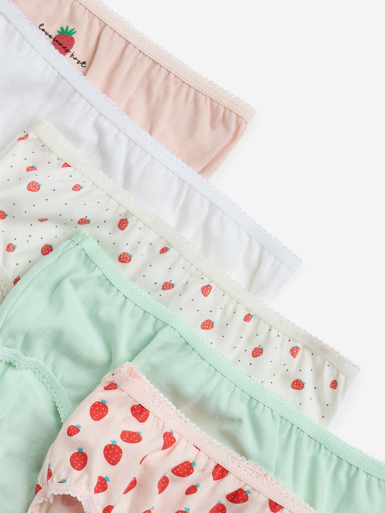 Y&F Kids Red Strawberry Printed Cotton Briefs - Pack of 5