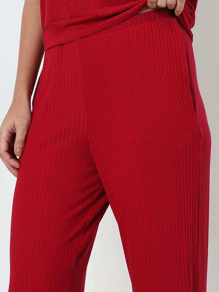 Wunderlove Red Ribbed High-Rise Lounge Pants