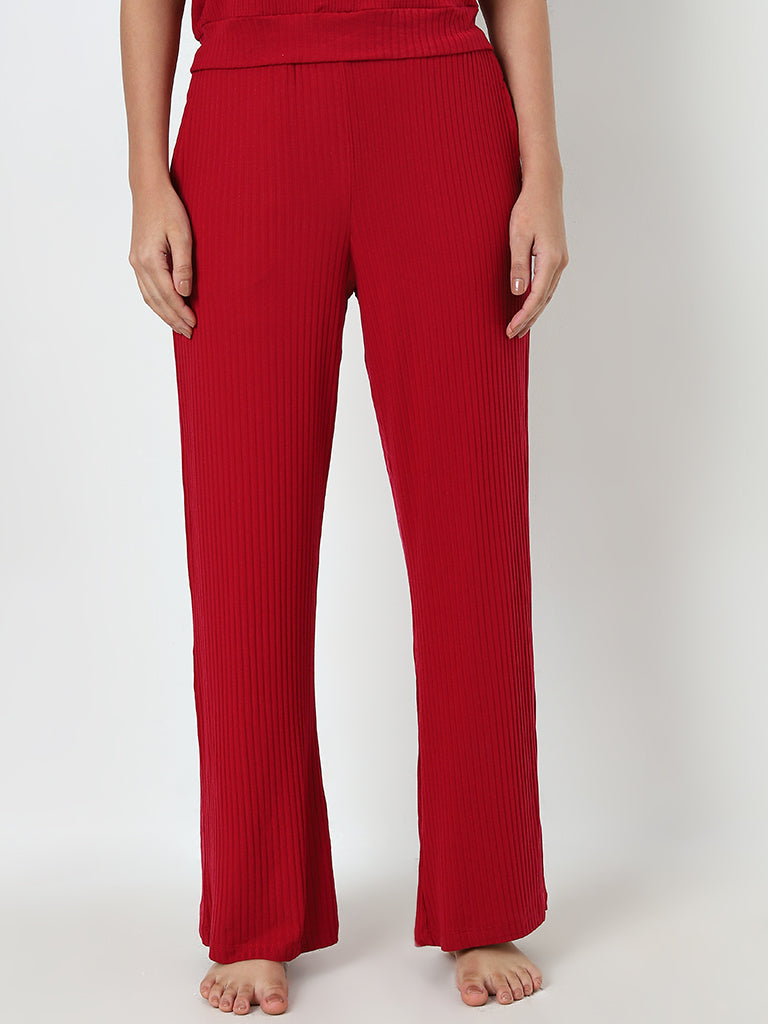 Wunderlove Red Ribbed High-Rise Lounge Pants