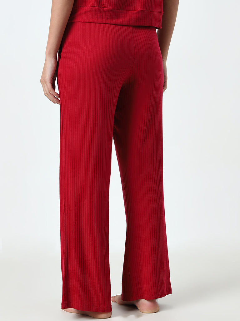 Wunderlove Red Ribbed High-Rise Lounge Pants