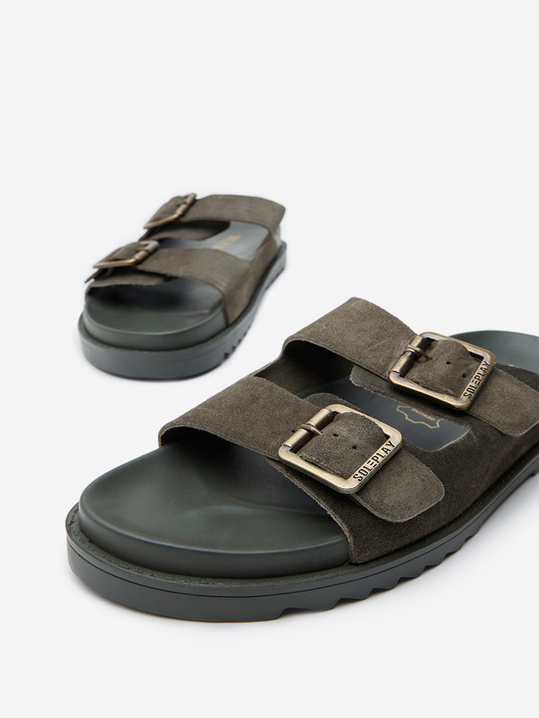 SOLEPLAY Olive Leather Slip-On Sandals