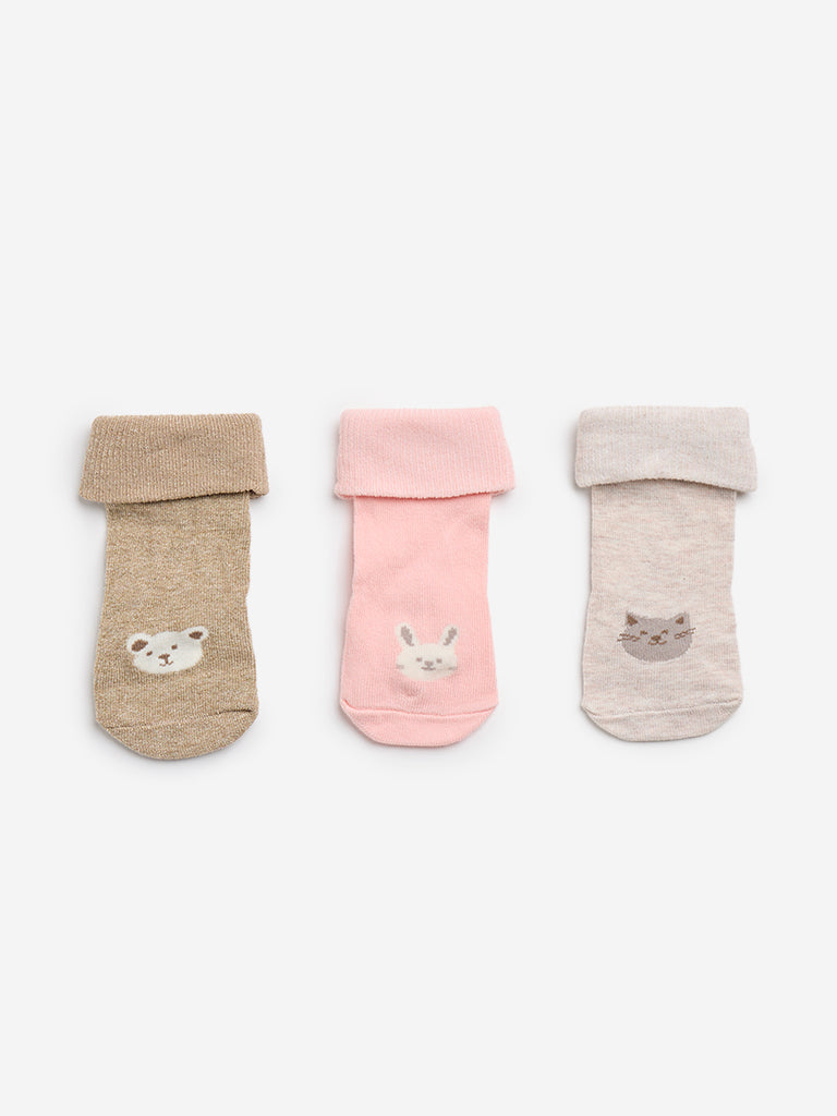 HOP Baby Beige Solid Socks- Pack of 3