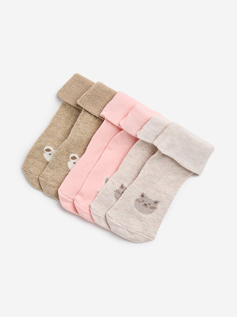 HOP Baby Beige Solid Socks- Pack of 3