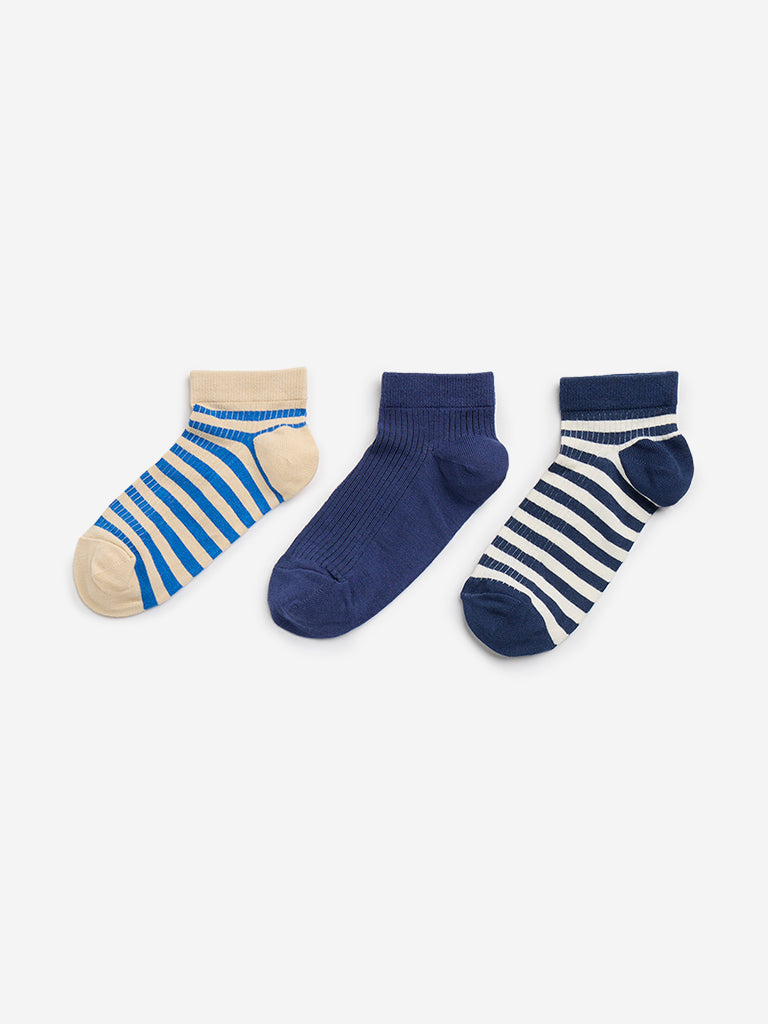 Y&F Kids Blue Striped Boy Socks Pack of 3