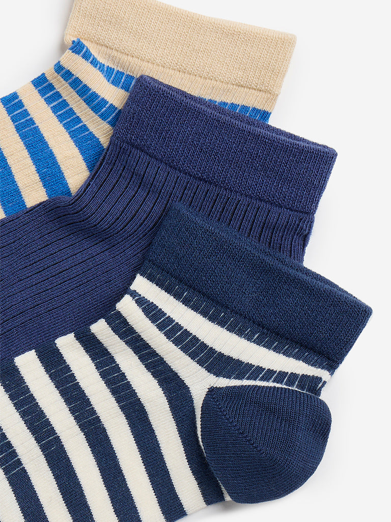 Y&F Kids Blue Striped Boy Socks Pack of 3