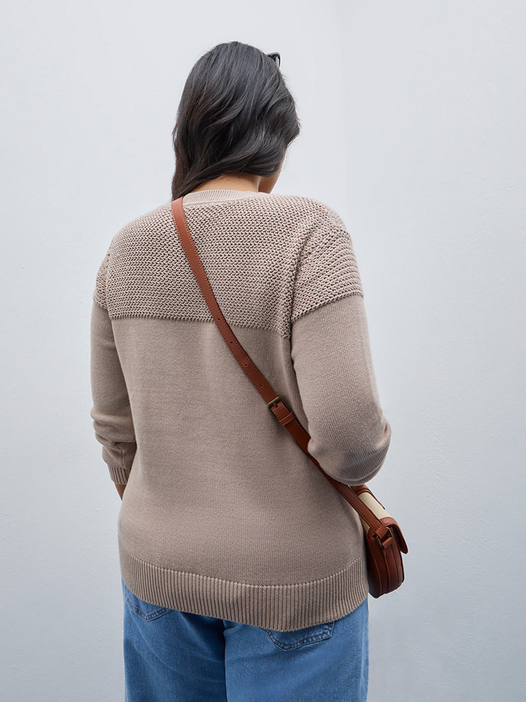 Gia Beige Knitted Cotton Sweater