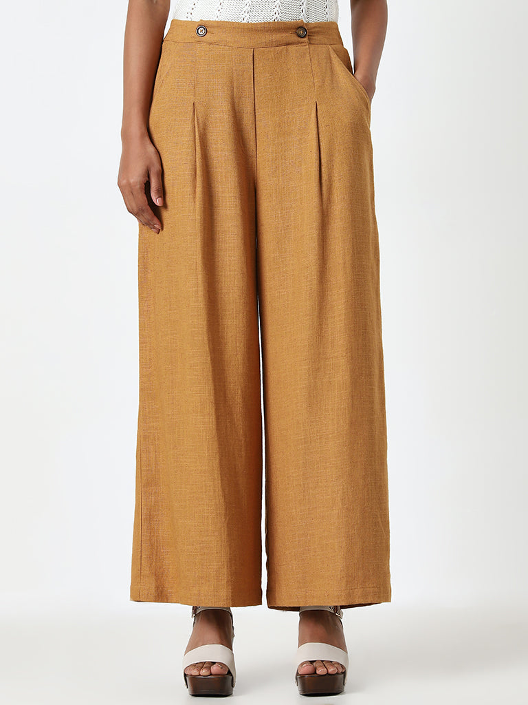 LOV Mustard Solid High-Rise Trousers