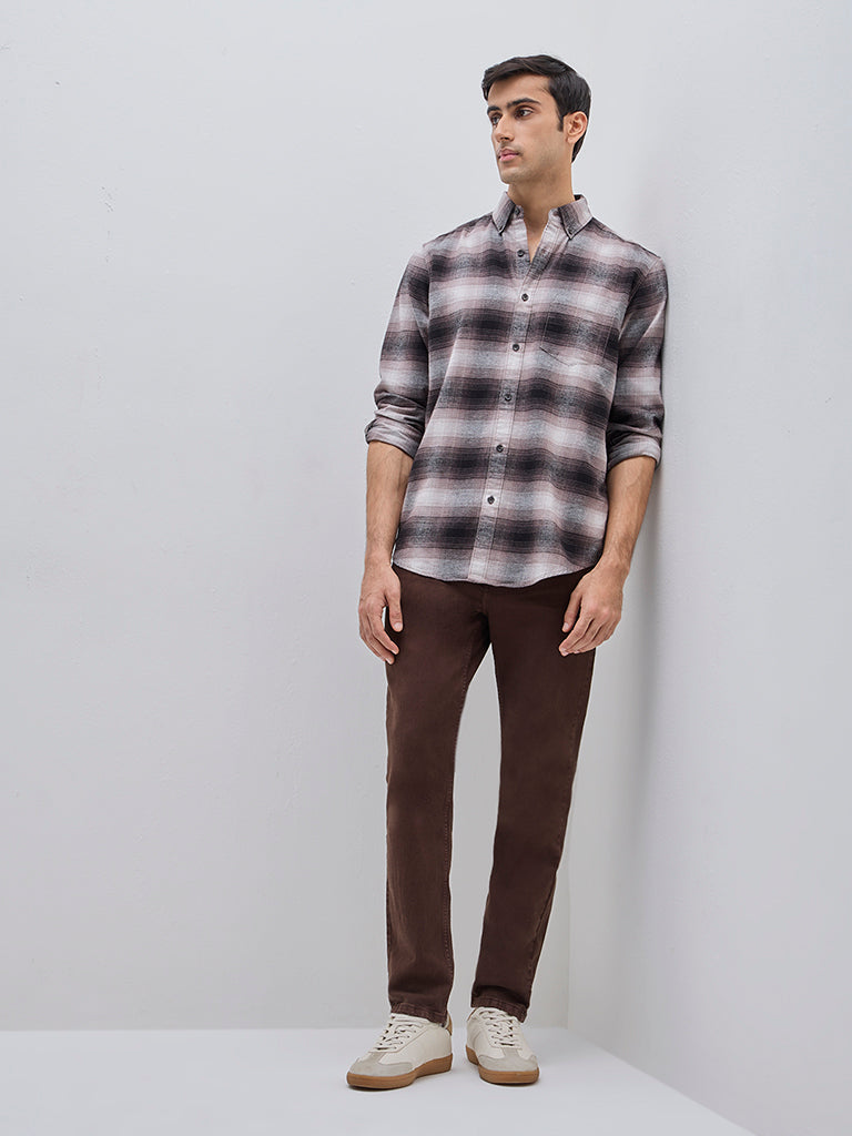 WES Casuals Brown Checks Design Relaxed-Fit Cotton Shirt