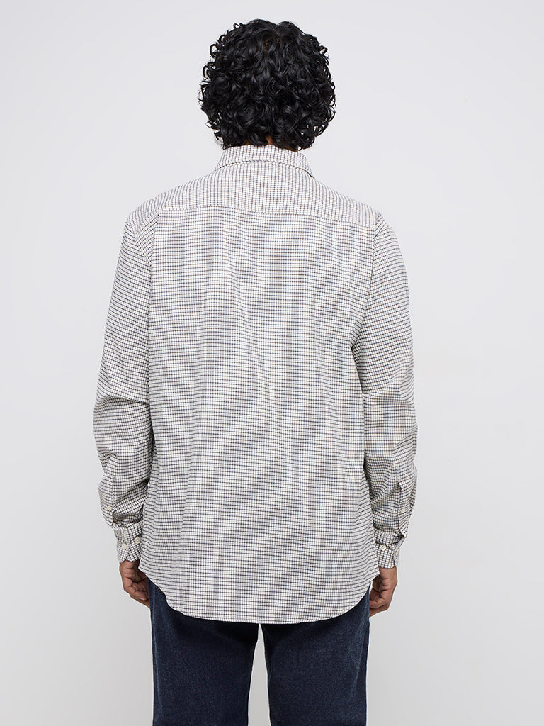 WES Casuals Off-White Checkered Relaxed-Fit Cotton Blend Shirt