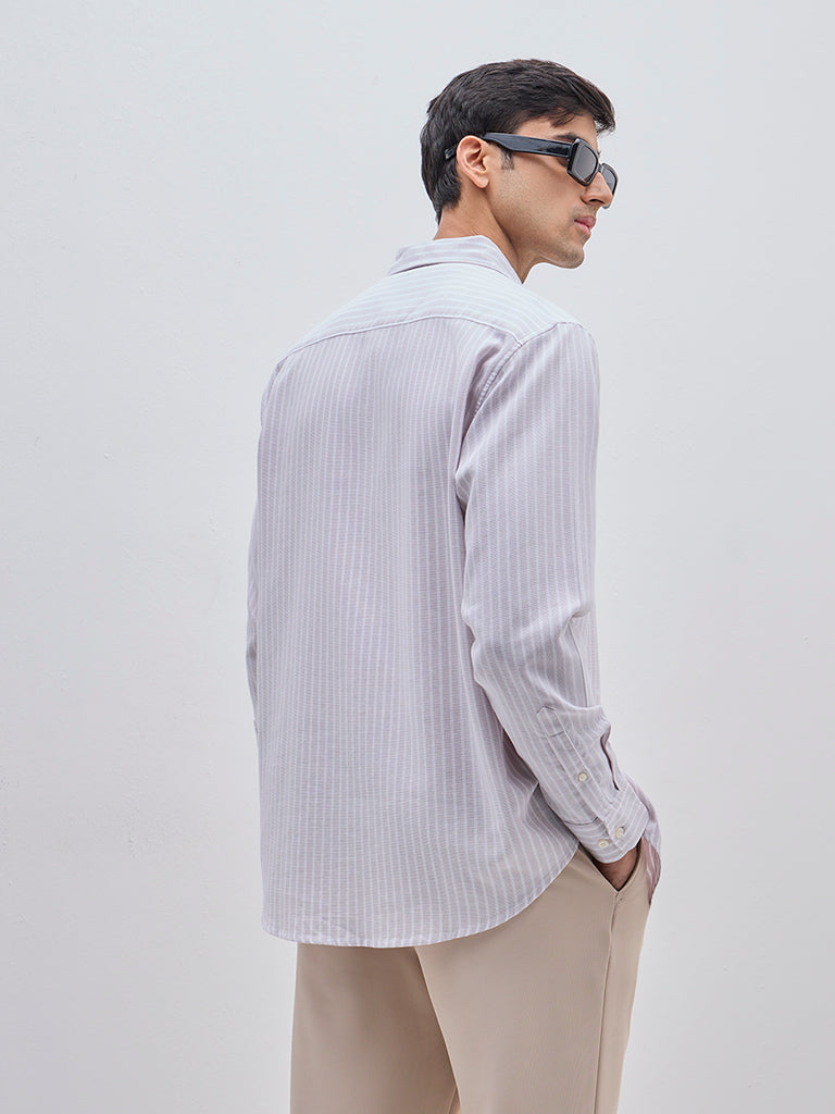 WES Casuals Dusty Pink Striped Relaxed-Fit Cotton Shirt