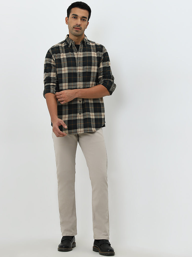 WES Casuals Green Checkered Relaxed-Fit Cotton Shirt