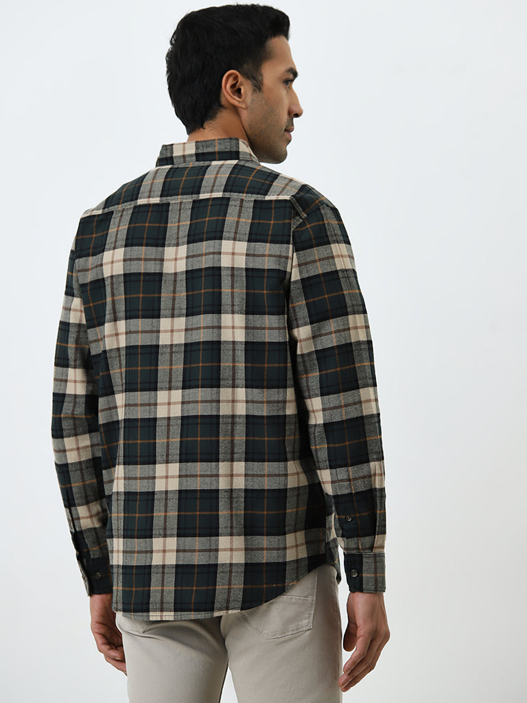 WES Casuals Green Checkered Relaxed-Fit Cotton Shirt