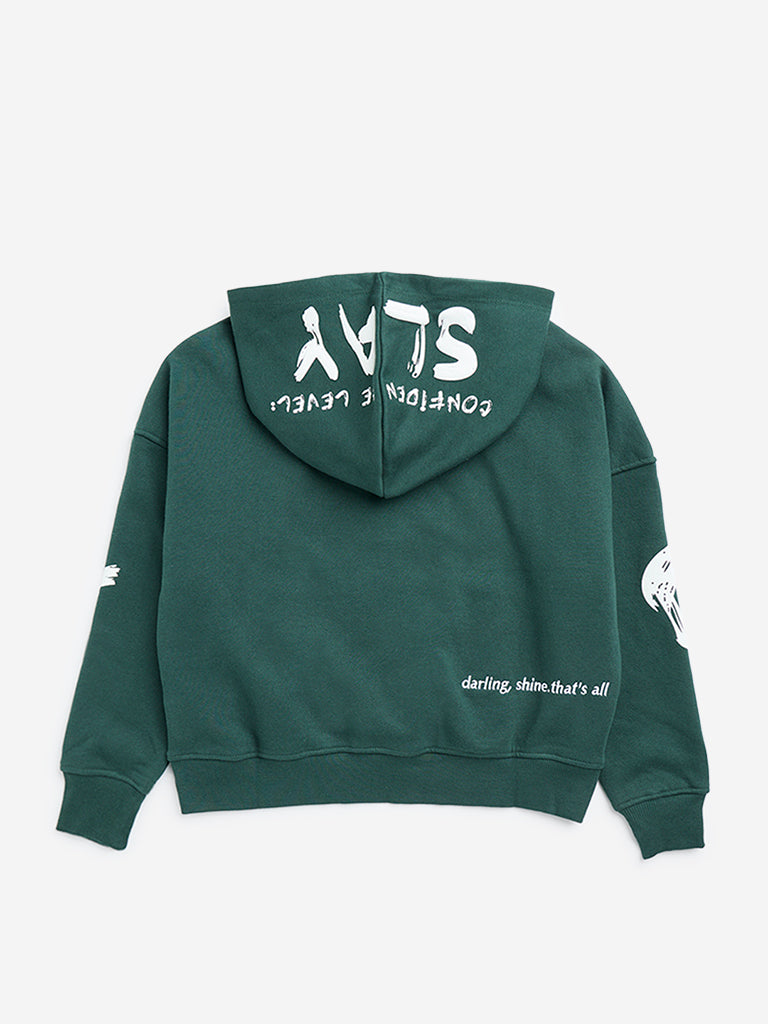 Y&F Kids Dark Green Text Design Sweatshirt