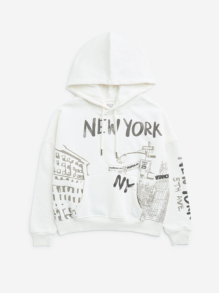 Y&F Kids Off-White Typographic Design Sweatshirt