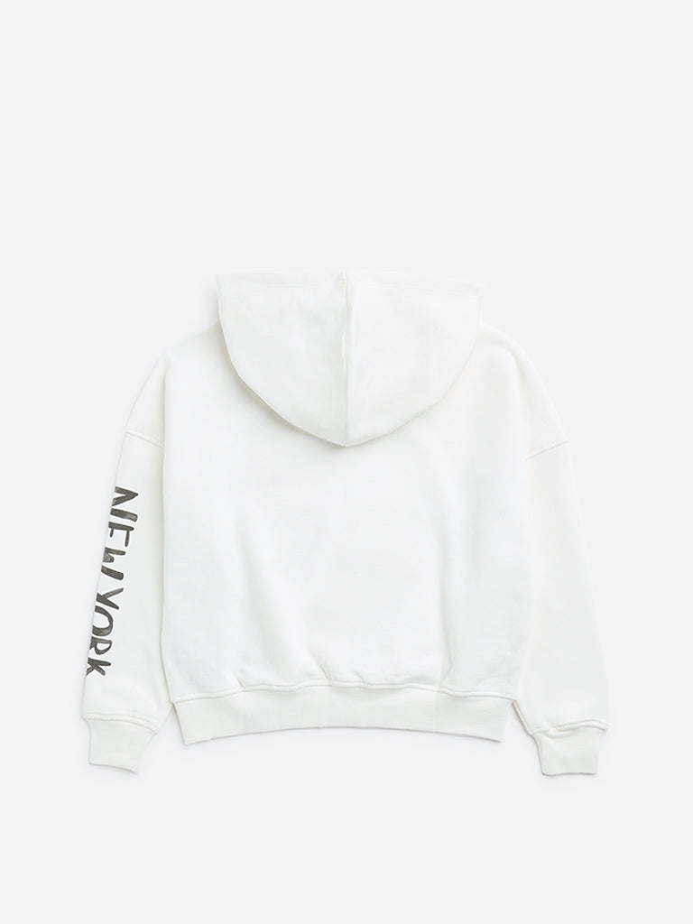 Y&F Kids Off-White Typographic Design Sweatshirt