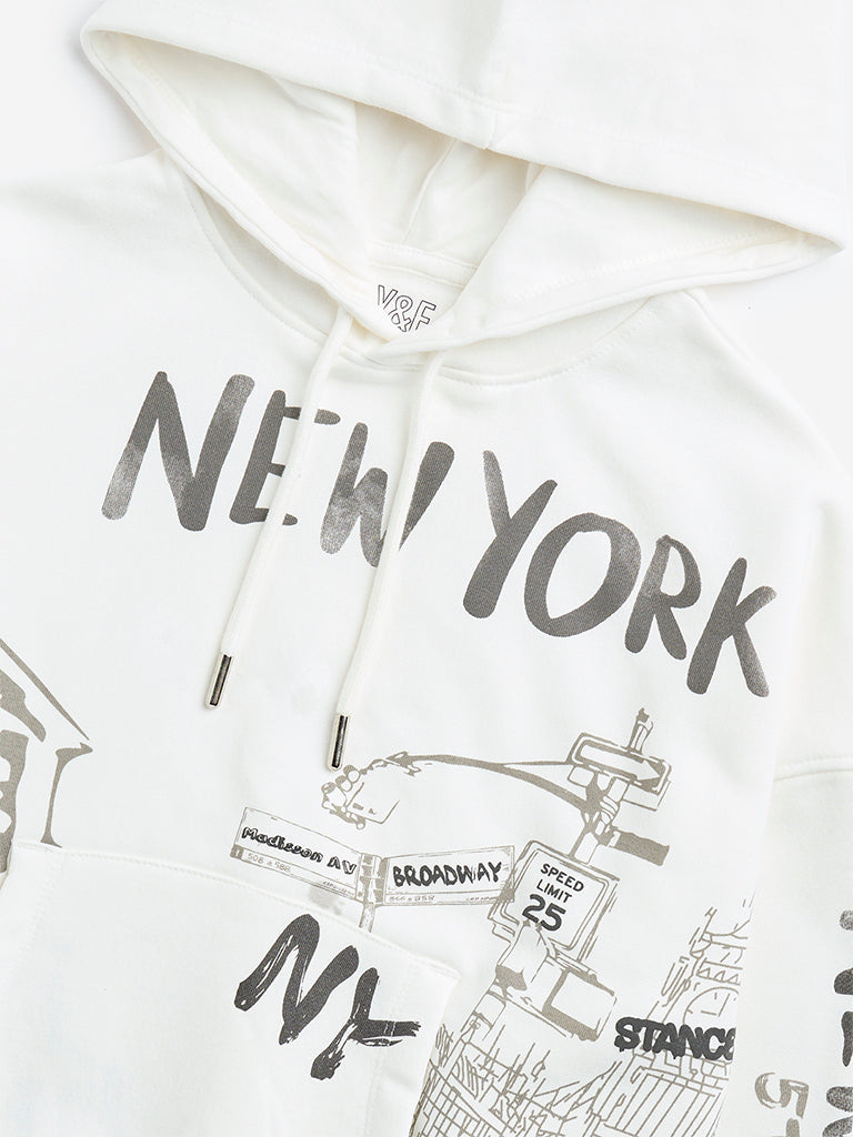 Y&F Kids Off-White Typographic Design Sweatshirt