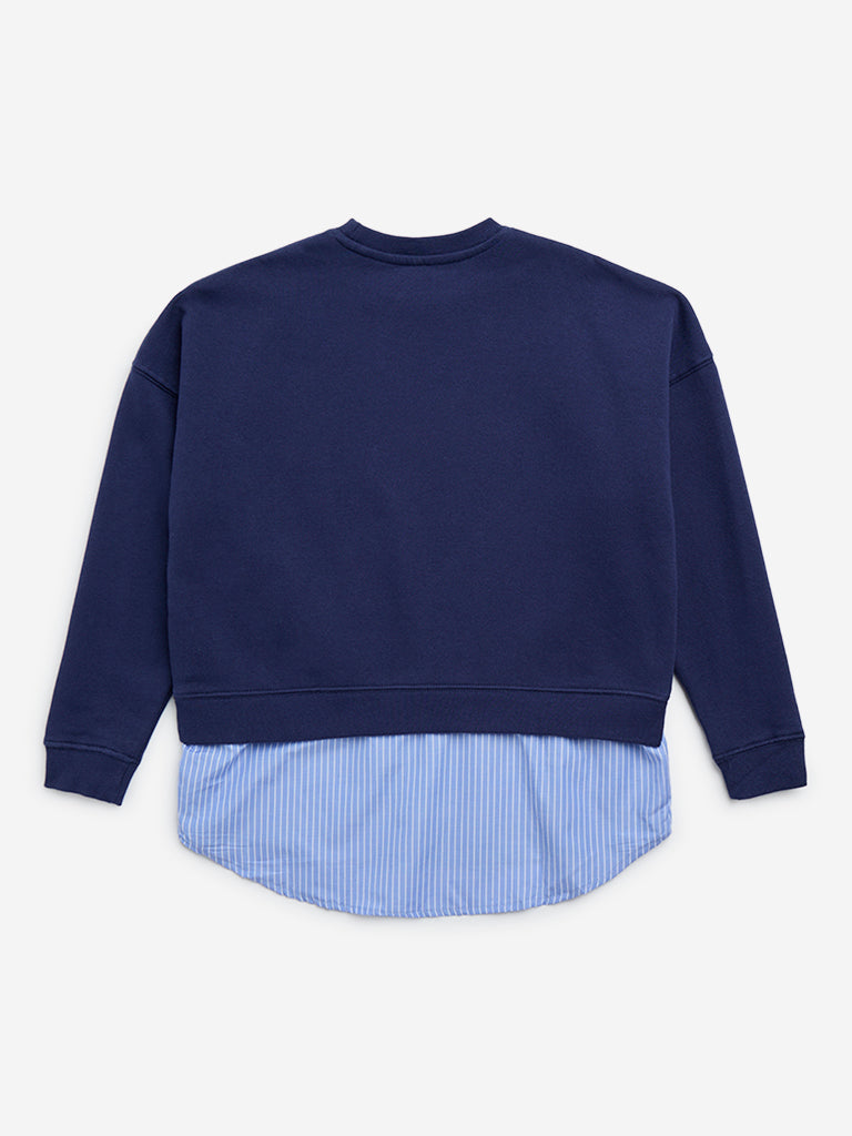 Y&F Kids Navy Text Embroidered Cotton-Blend Sweatshirt