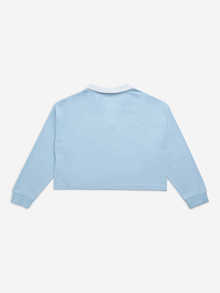 Y&F Kids Blue Text Design Cotton Cropped T-Shirt