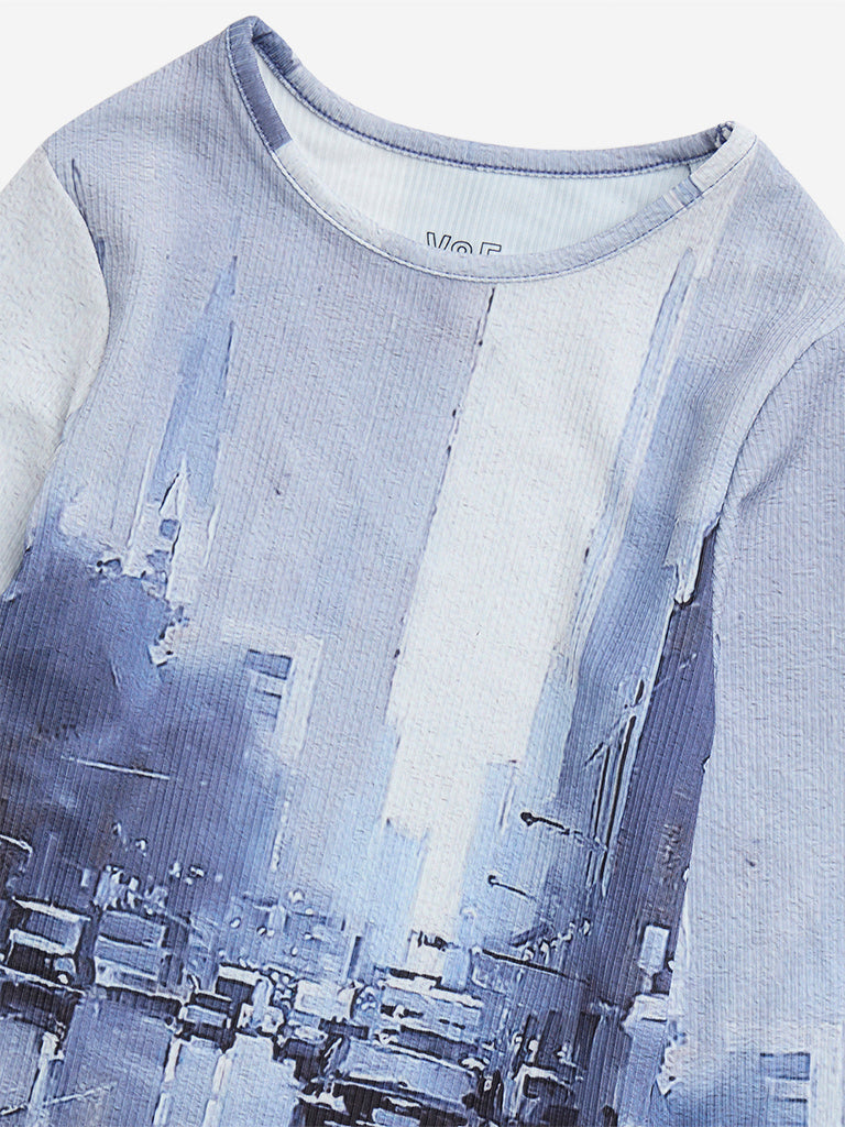 Y&F Kids Blue Cityscape-Print Top