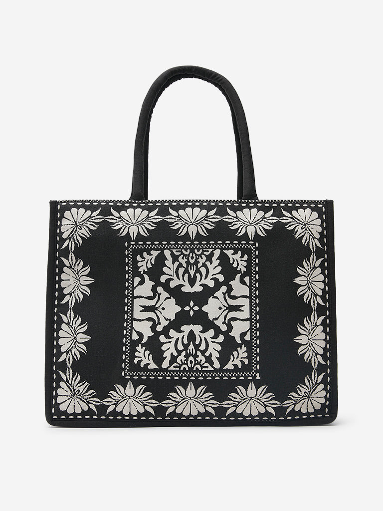 Westside Black Ethnic Pattern Tote Bag