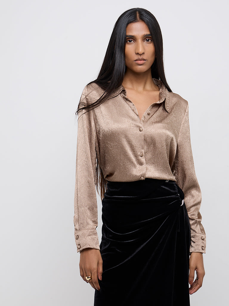 Wardrobe Rose Gold Self-Textured Shirt