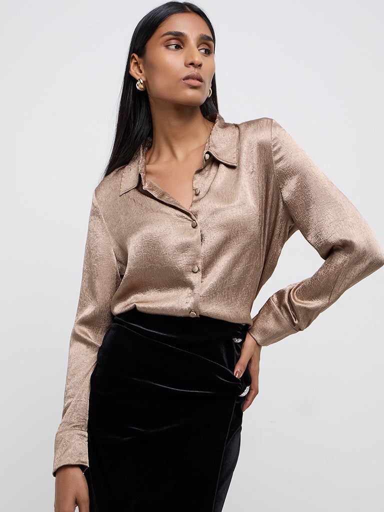 Wardrobe Rose Gold Self-Textured Shirt