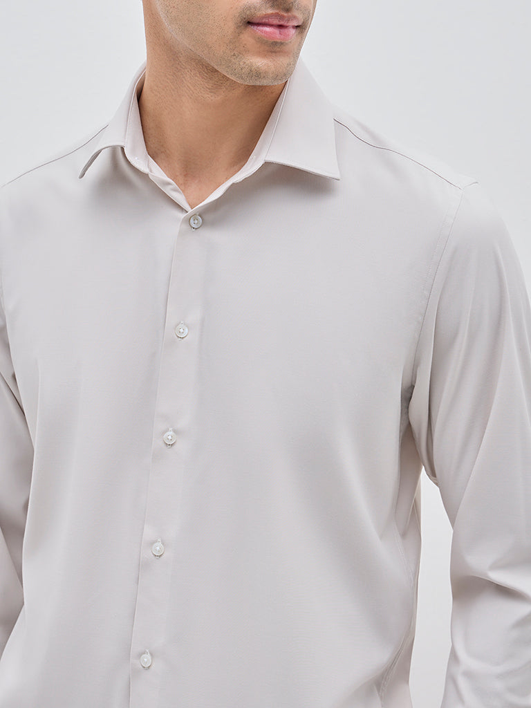 WES Formals Beige Solid Slim-Fit Shirt