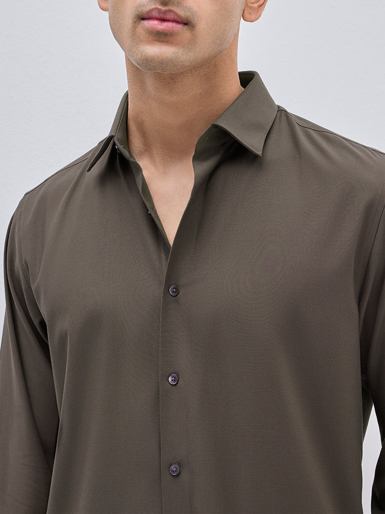 WES Formals Brown Slim-Fit Shirt