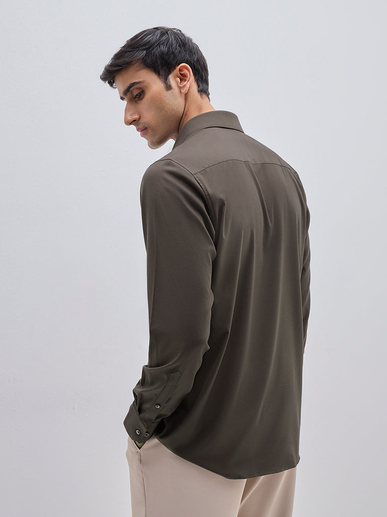 WES Formals Brown Slim-Fit Shirt