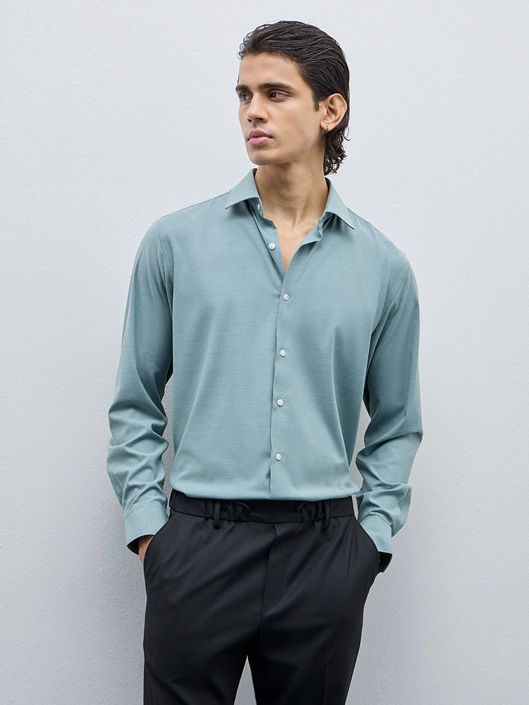 WES Formals Sage Solid Slim-Fit Shirt