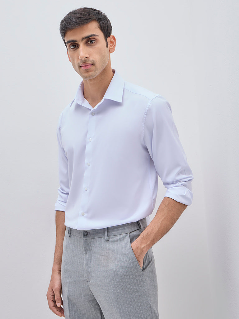 WES Formals White Solid Slim-Fit Shirt