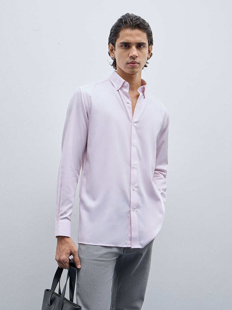 WES Formals Pink Relaxed-Fit Cotton Shirt