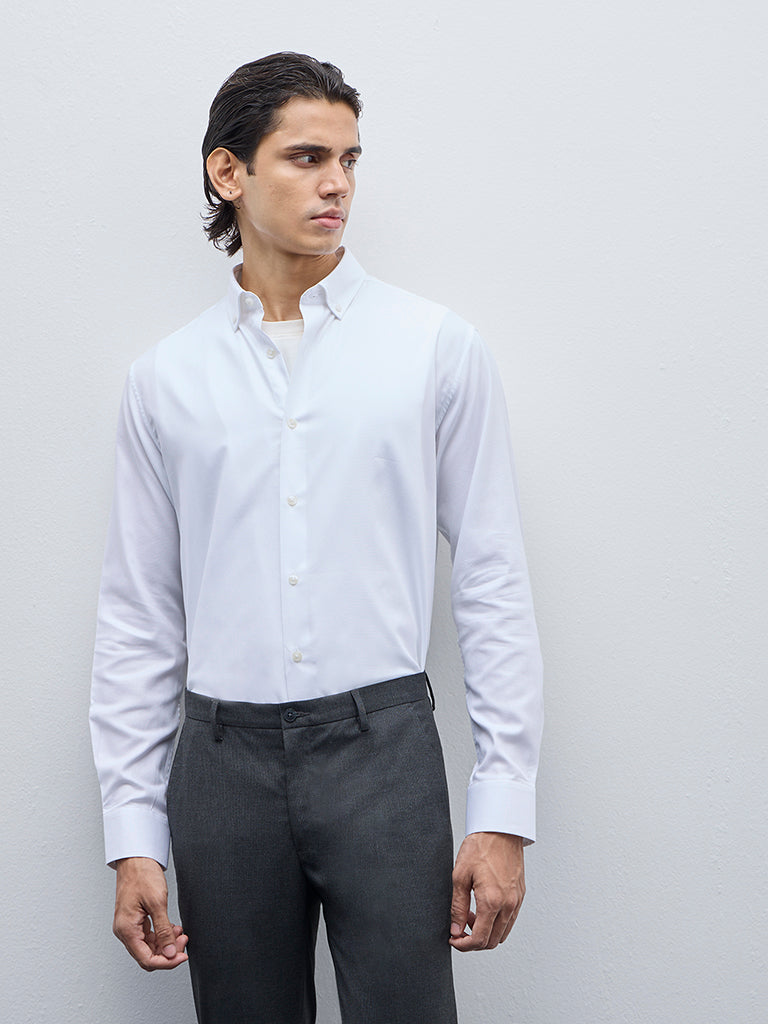 WES Formals White Relaxed-Fit Cotton Shirt