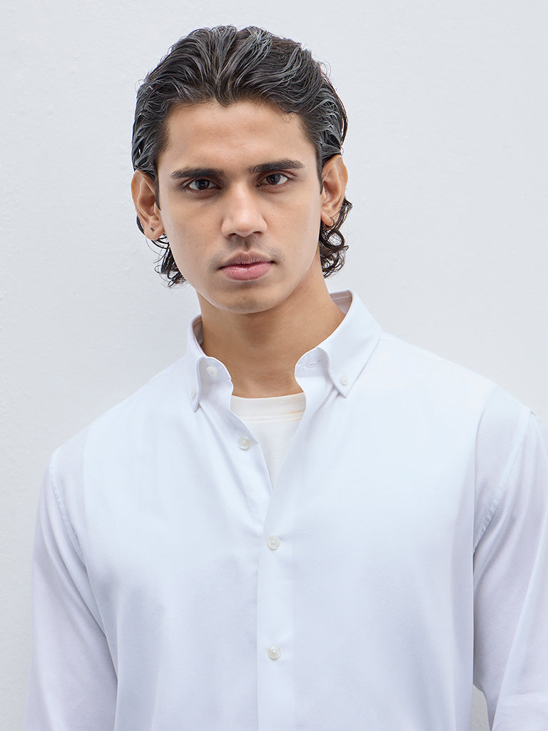 WES Formals White Relaxed-Fit Cotton Shirt