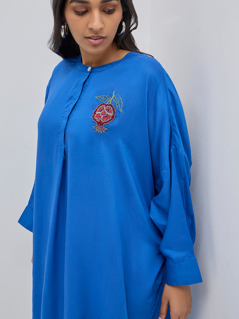 Diza Blue Fruit Embellished Kurta