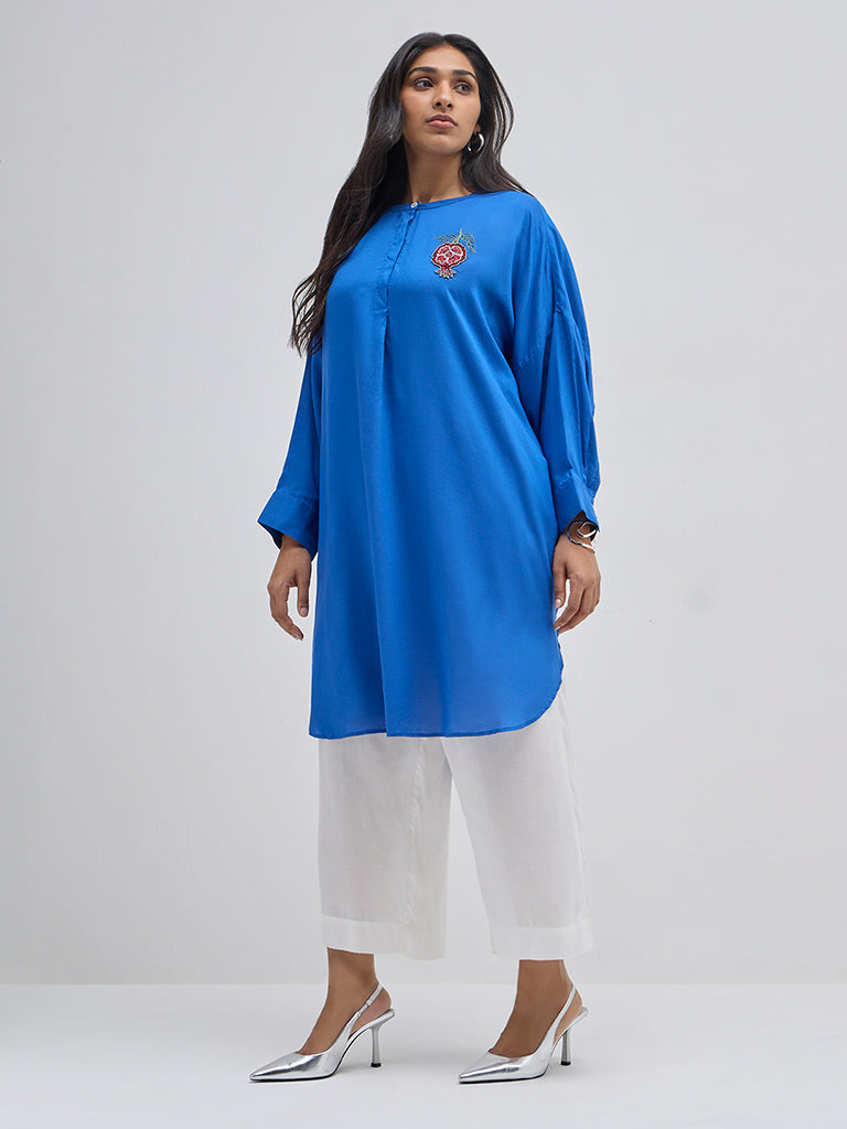 Diza Blue Fruit Embellished Kurta