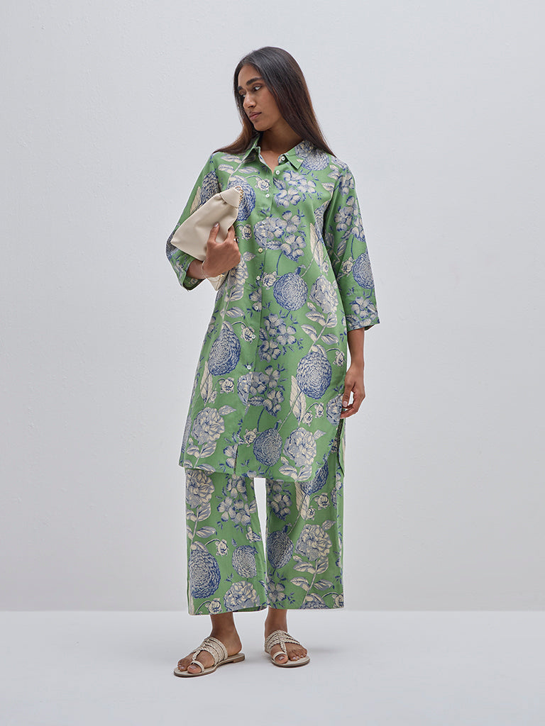 Utsa Green Floral Printed Straight Kurta