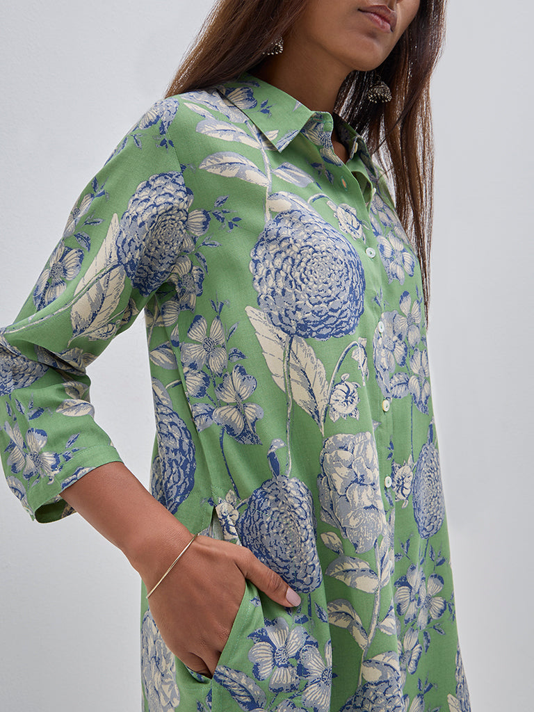 Utsa Green Floral Printed Straight Kurta