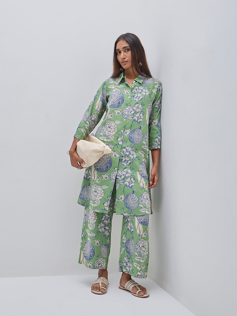 Utsa Green Floral Printed Straight Kurta