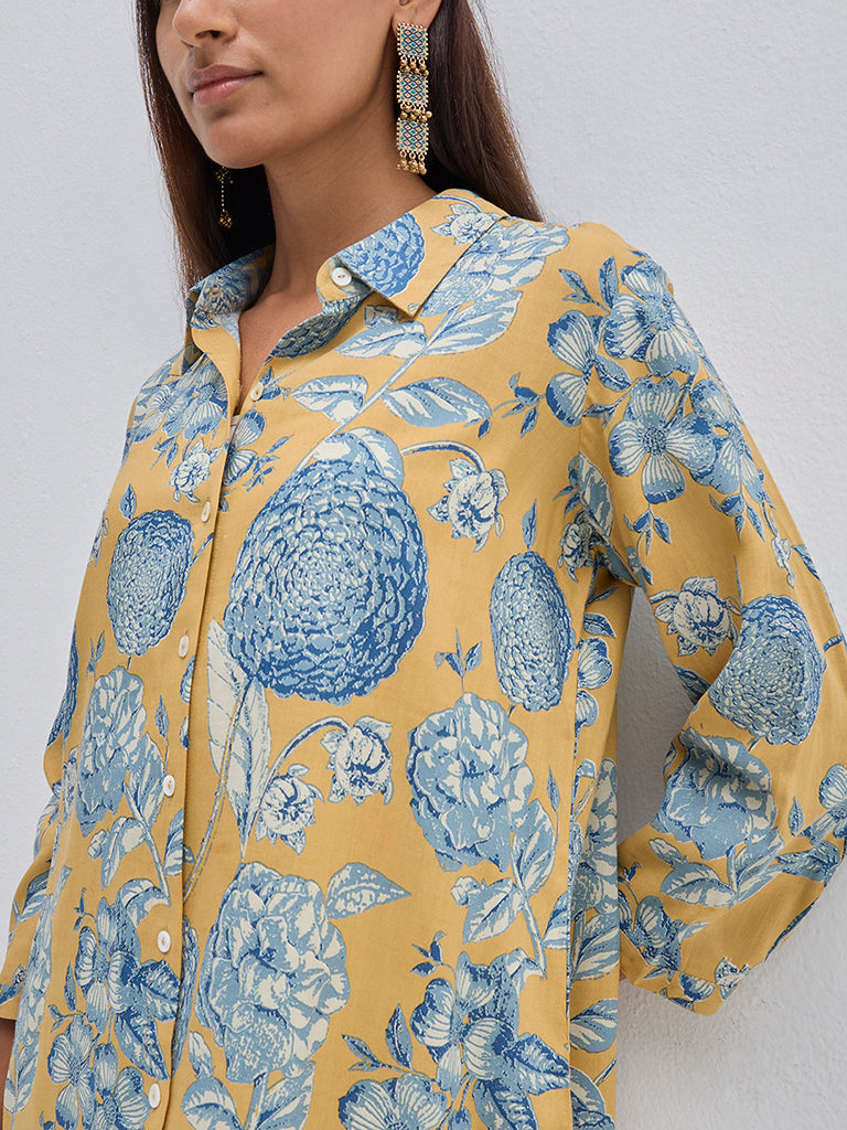 Utsa Yellow Floral Printed Straight Kurta