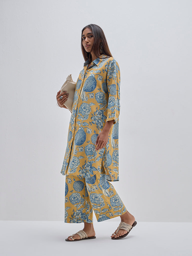 Utsa Yellow Floral Printed Straight Kurta