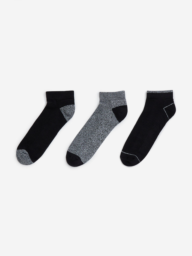 WES Lounge Black Trainer Cotton-Blend Socks -Pack of 3