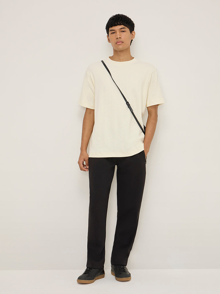 Studiofit Off-White Textured Relaxed-Fit Cotton-Blend T-Shirt