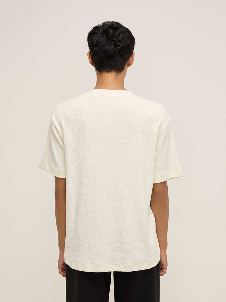 Studiofit Off-White Textured Relaxed-Fit Cotton-Blend T-Shirt