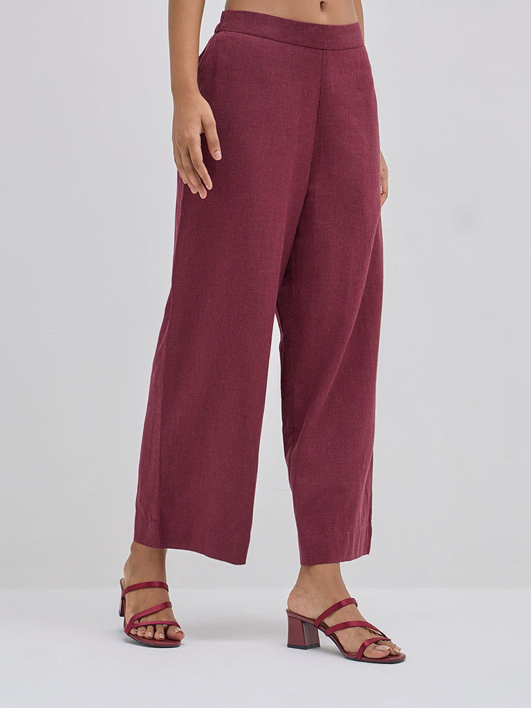 Utsa Maroon High-Rise Cotton Ethnic Pants