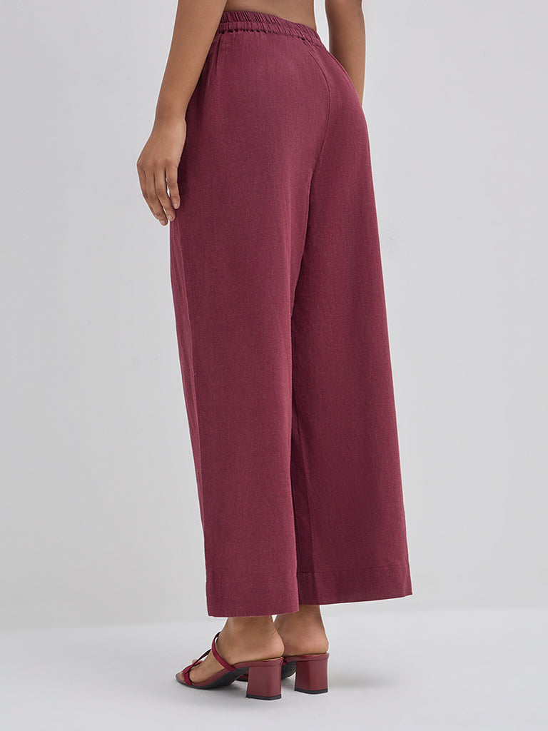 Utsa Maroon High-Rise Cotton Ethnic Pants