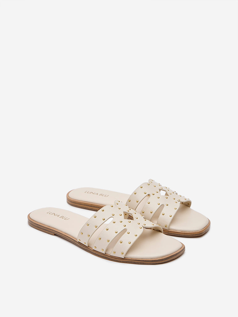 LUNA BLU Ivory Embellished Slides